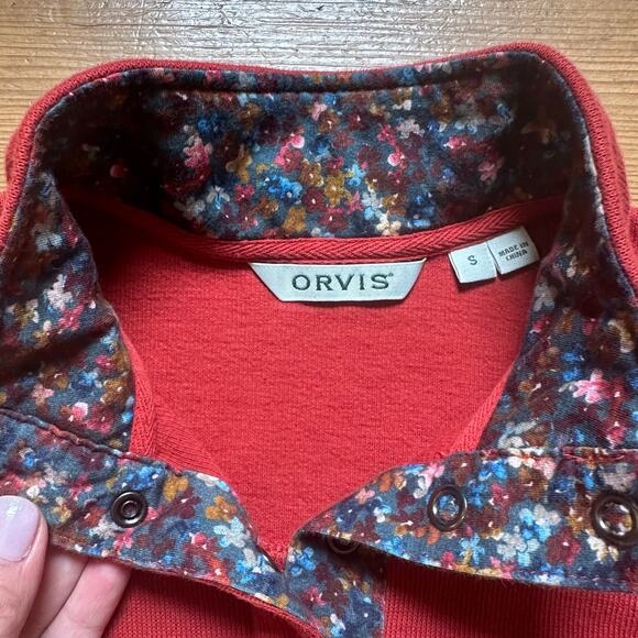 Orvis Signature Softest red floral lined quarter zip sweater SIZE S - Picture 5 of 7